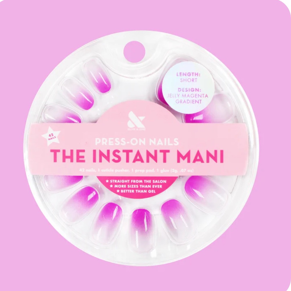 Olive & June Press-on Nails The Instant Mani NWT Short Jelly Magenta Gra…